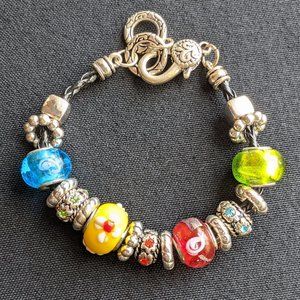 Art Glass & Rhinestones Beaded "Pandora-style" Bracelet